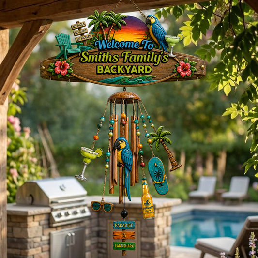 Welcome To Our Bar - Personalized Backyard Wind Chime With Charms