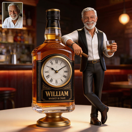 Whiskey And Cigar - Personalized Whisky Desk Clock Plaque