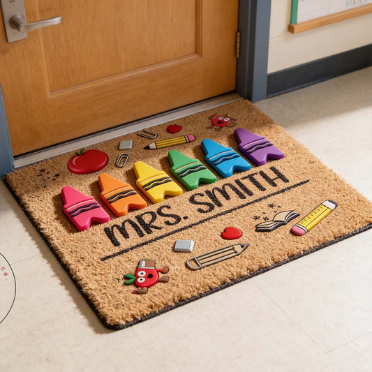 Pencil Crayon Teacher Doormat - Personalized Teacher Doormat