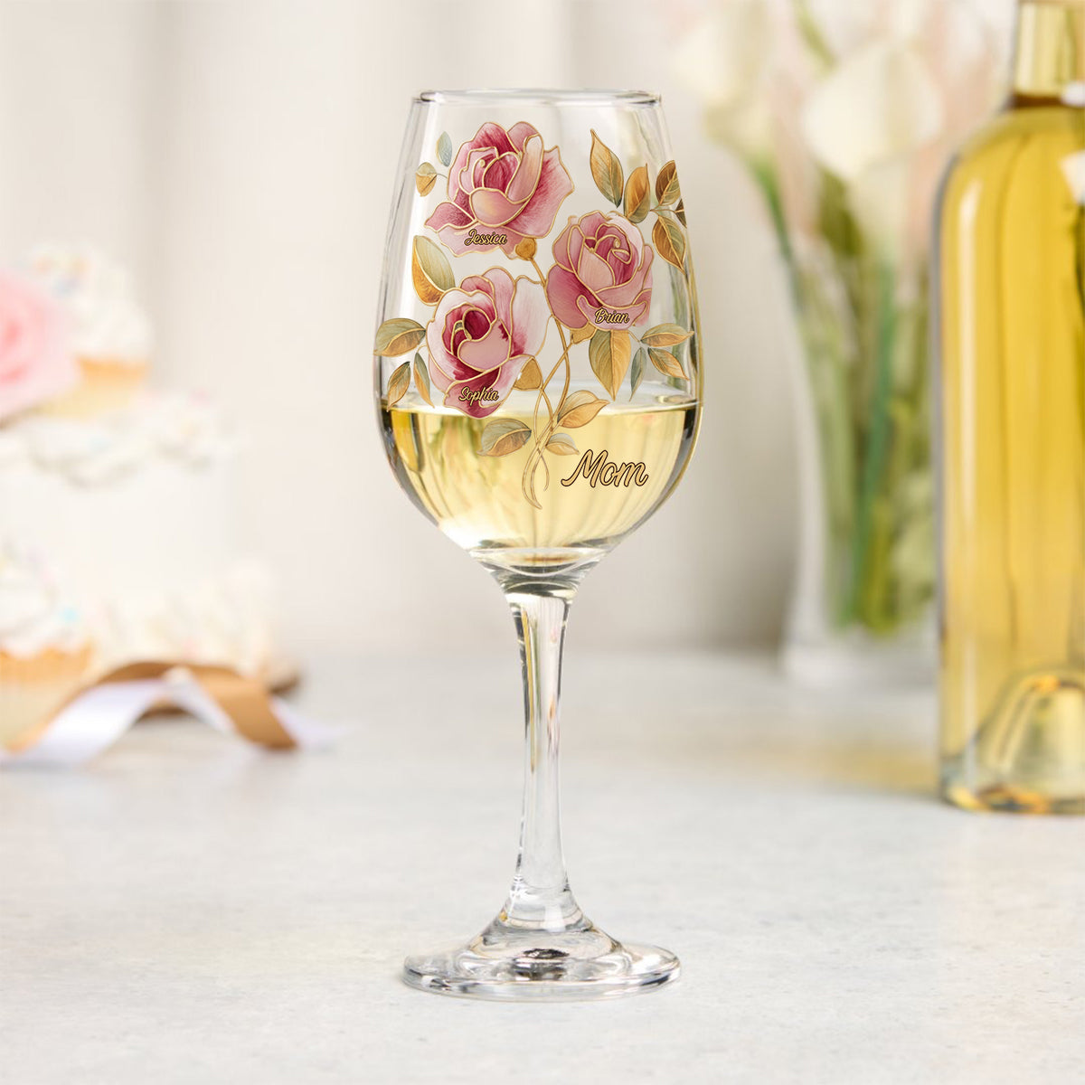 Rose Stained Glass Style Gift For Mother/ Mom/... - Personalized Mother Wine Glass With Long Stem