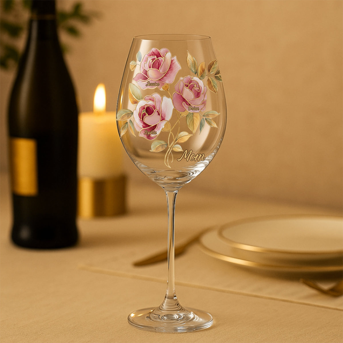 Rose Stained Glass Style Gift For Mother/ Mom/... - Personalized Mother Wine Glass With Long Stem