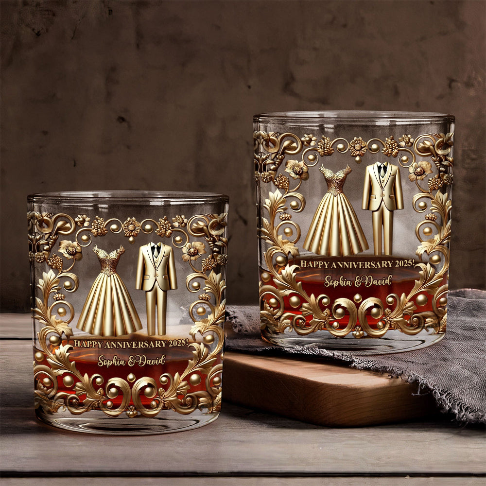Unique Gift For Him, Couple Anniversary Gift - Personalized Couple Whiskey Glass