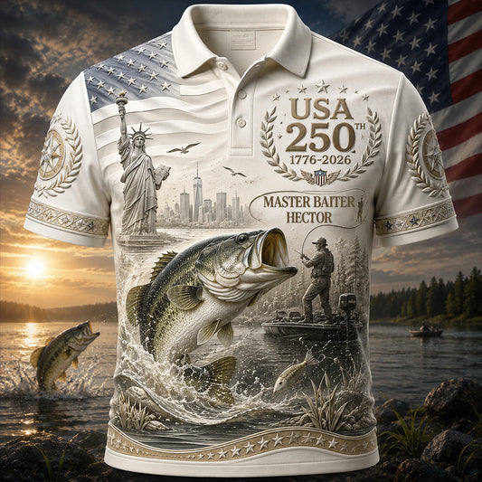 USA 250th Bass - Personalized Fishing Polo Shirt