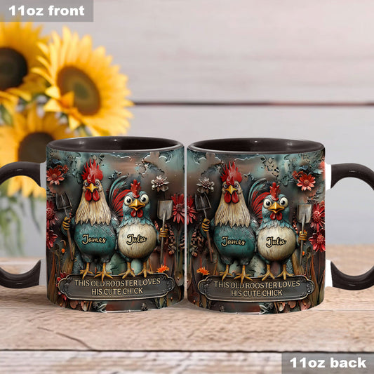 This Old Rooster Loves His Cute Chick - Personalized Chicken Accent Mug