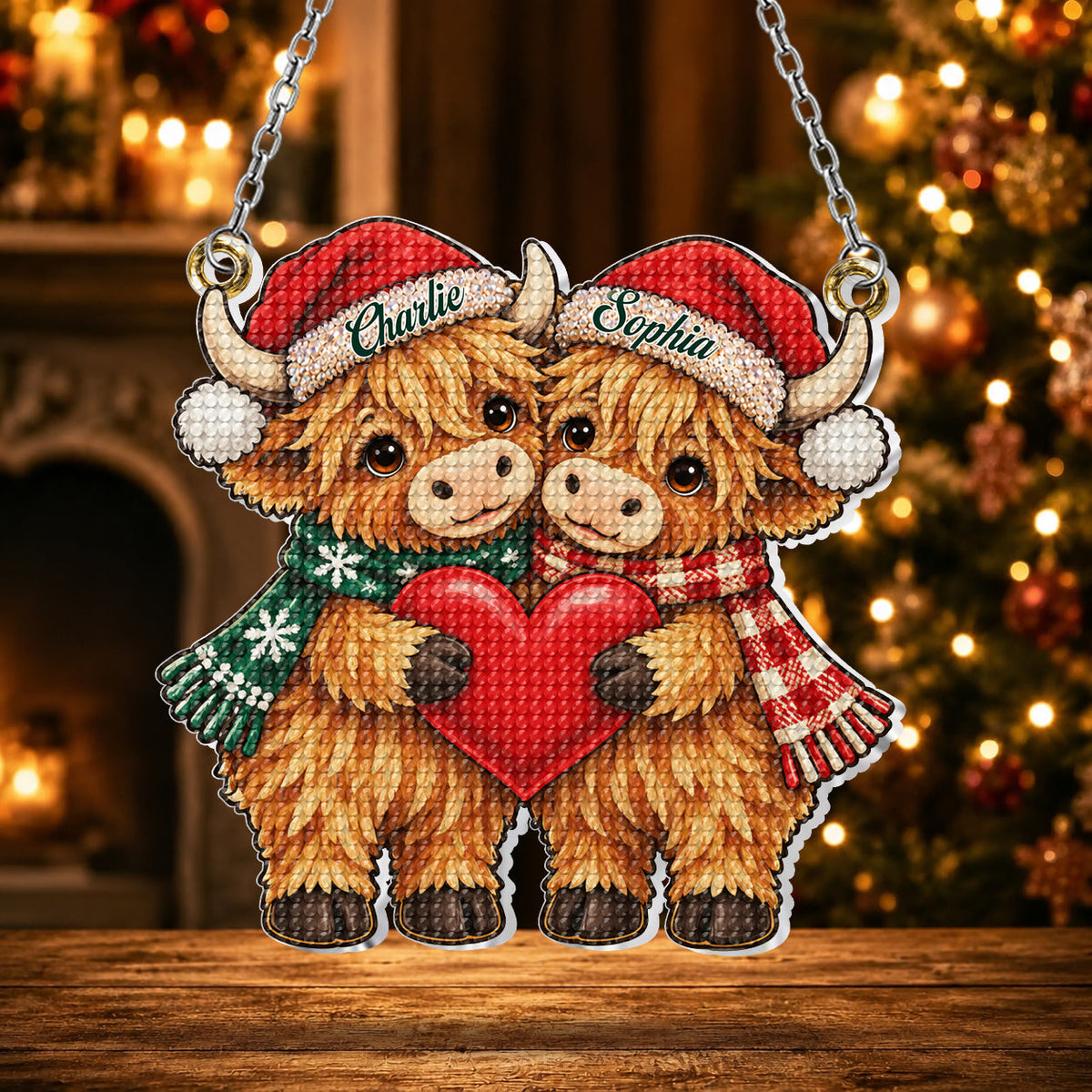 Merry Christmas My Love - Personalized Highland Cow Diamond Painting Ornament Kit