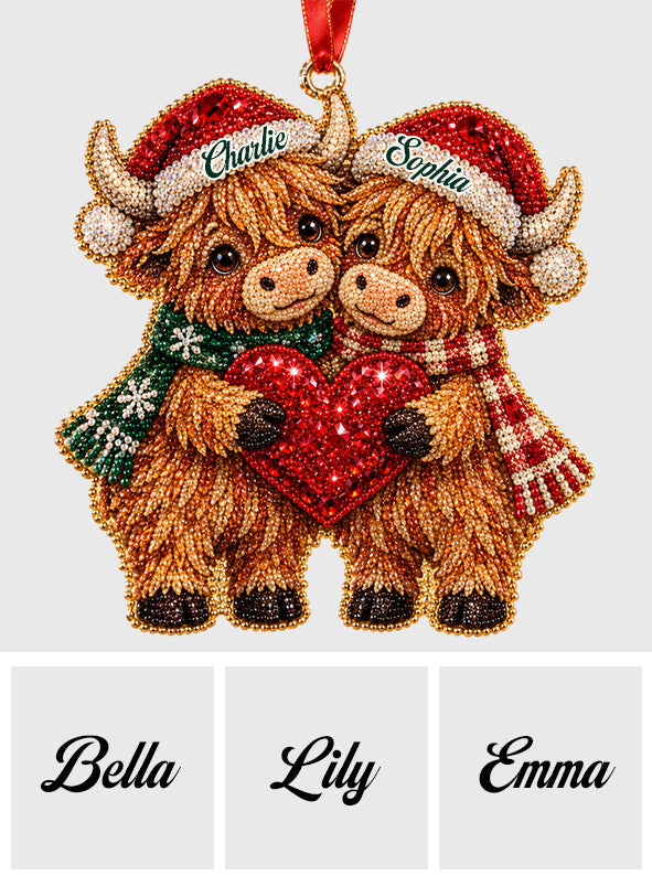 Merry Christmas My Love - Personalized Highland Cow Diamond Painting Ornament Kit