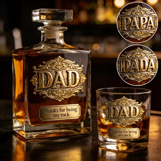 Thanks For Being My Rocks - Personalized Father Whiskey Decanter Set