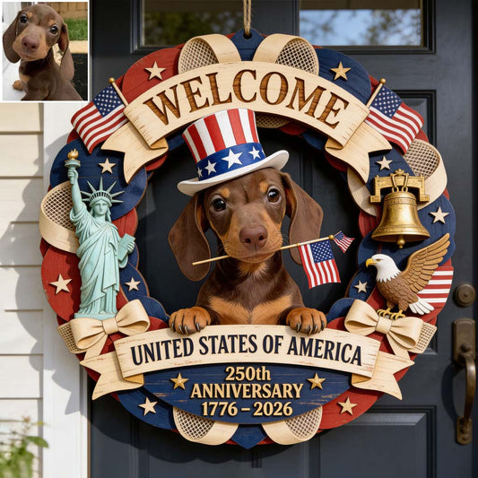 Pet Celebrate USA 250th Anniversary - Personalized Dog Custom Shaped Wood Sign