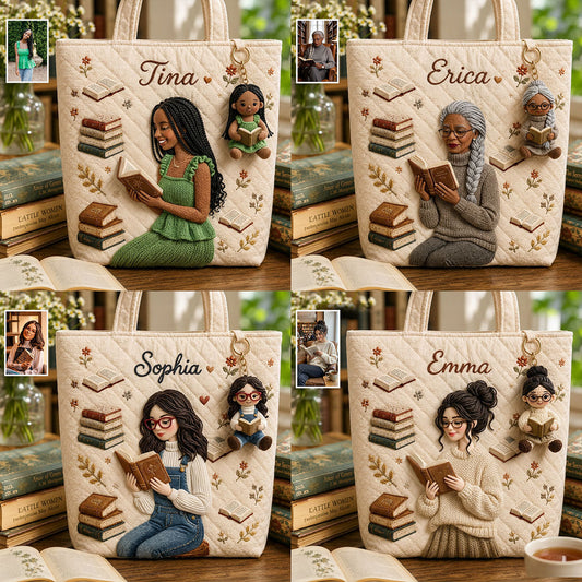 Love Reading - Personalized Book Quilted Tote Bag With Plush Charm
