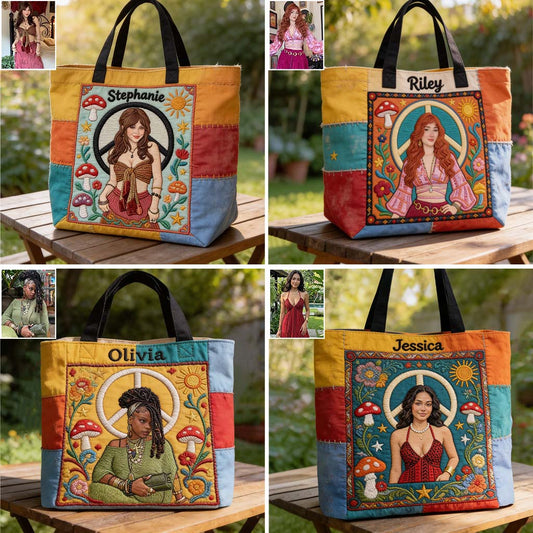 Peace Love - Personalized Hippie All-Over Print Canvas Tote Bag