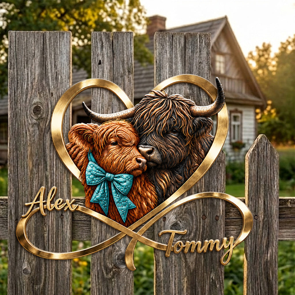 Love You Infinite - Personalized Highland Cow 3D Printed Cut Metal Sign