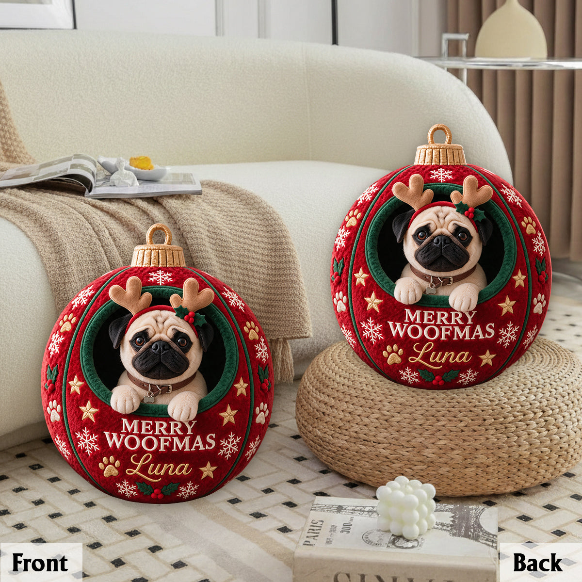 Christmas Pet Ornament Funny Gift - Personalized Dog Premium Faux Fur Pillow