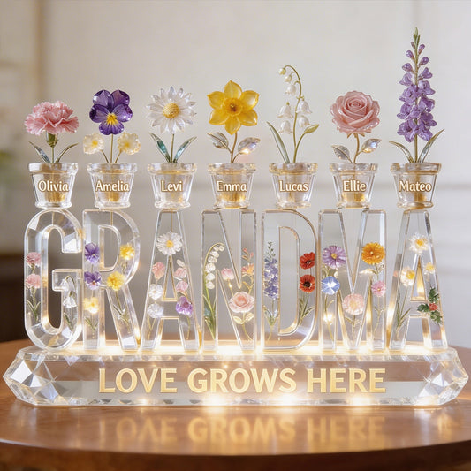 Love Grows In Grandma's Garden - Personalized Grandma Custom Shaped Acrylic Plaque