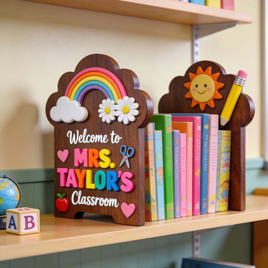 Welcome To Teacher's Classroom - Personalized Teacher Custom Shaped Wood Plaque