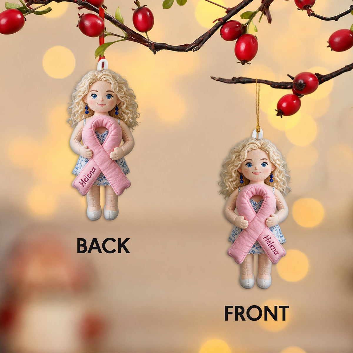 Fight Like A Warrior - Personalized Breast Cancer Awareness Plush Ornament