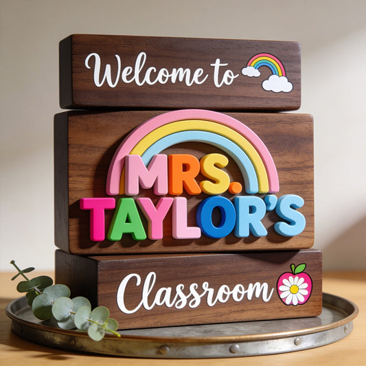 Welcome To Teacher's Classroom - Personalized Teacher Custom Shaped Wood Plaque