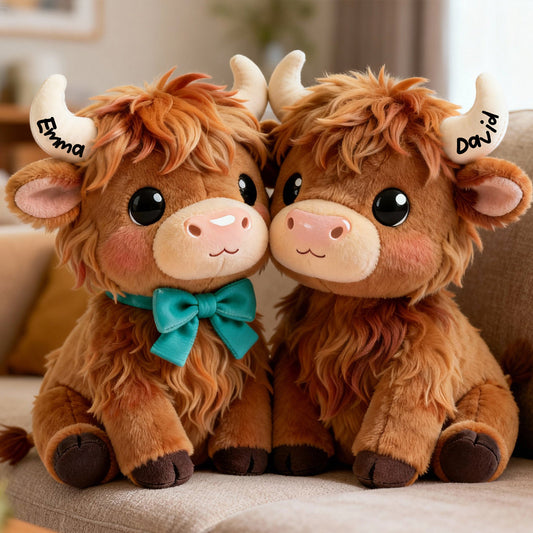 You & Me We - Personalized Highland Cow Faux Fur Shaped Pillow