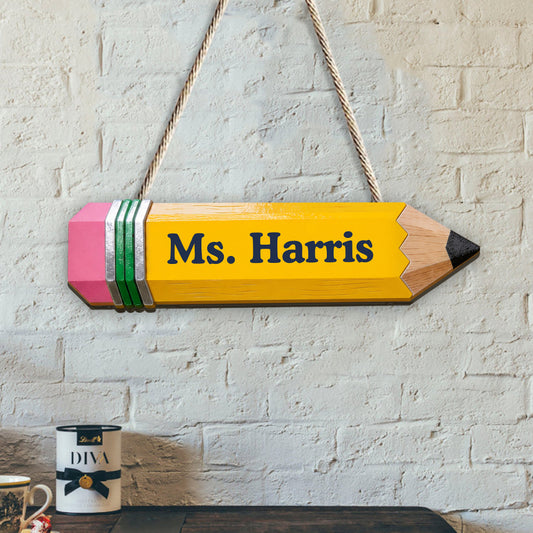 Pencil-Shaped Teacher Gift - Personalized Teacher Custom Shaped Wood Sign