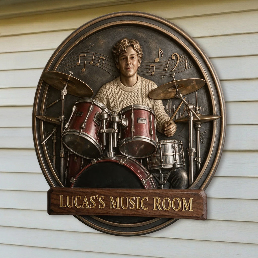 My Music Room - Personalized Drummer 3D Printed Cut Metal Sign