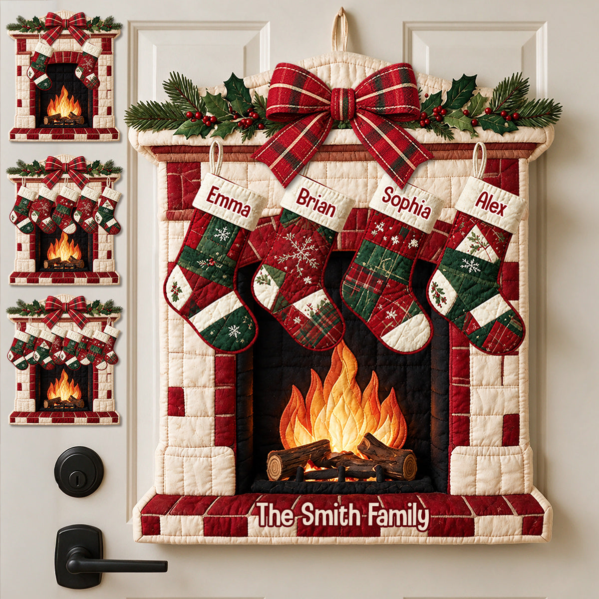 Merry Christmas - Personalized Family Quilted Door Hanger