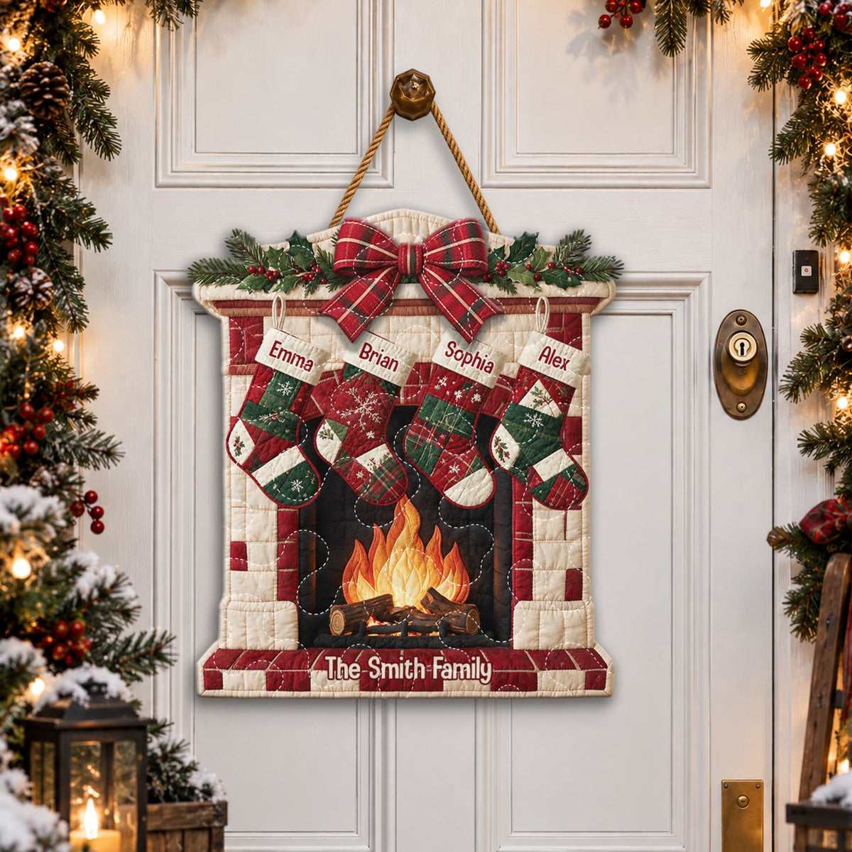 Merry Christmas - Personalized Family Quilted Door Hanger
