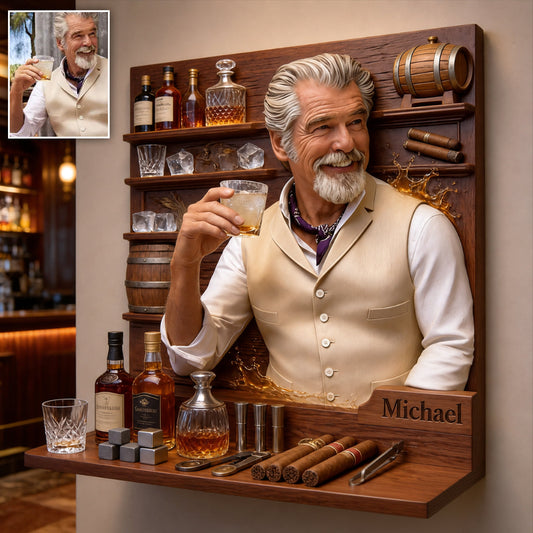 Whiskey Room Decor - Personalized Whisky Wooden Floating Shelf
