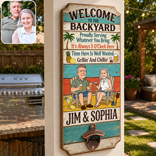 Welcome To Our Patio - Personalized Couple Wall Bottle Opener