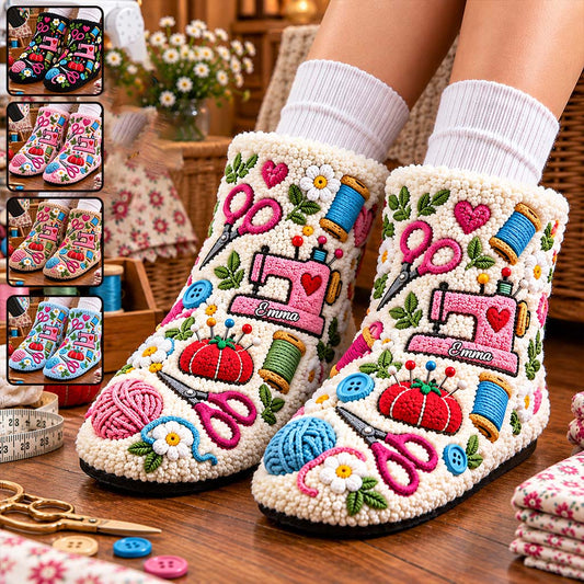 Sewing Lovers Gift - Personalized Sewing Faux Fur Boot Slippers