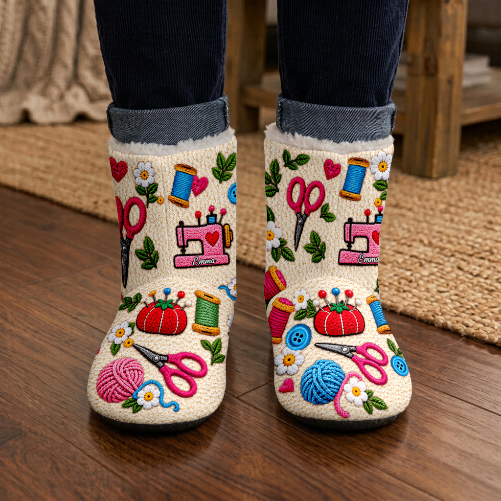 Sewing Lovers Gift - Personalized Sewing Faux Fur Boot Slippers