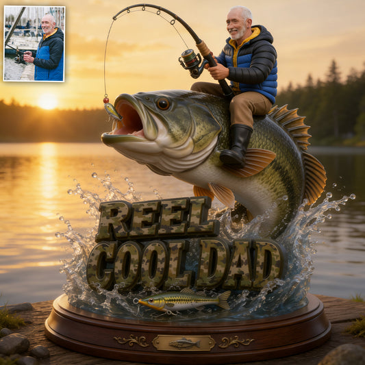 Reel Cool Dad, Fishing Dad Gift - Personalized Fishing Custom Shaped Acrylic Plaque
