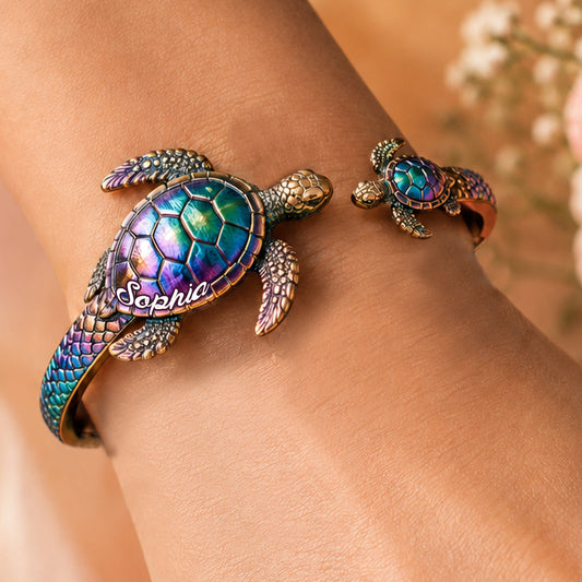 Salty Lil' Beach - Personalized Turtle Shaped Cuff Bracelet