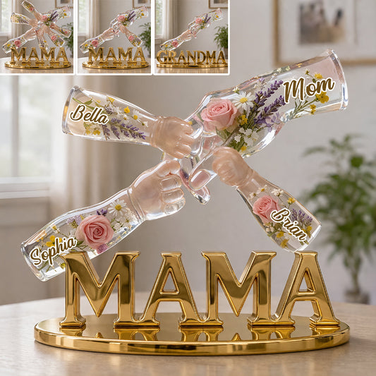 Mama Holding Hands With Love - Personalized Mother Custom Shaped Acrylic Plaque