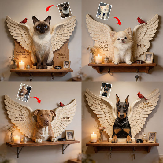 You Left Paw Prints On Our Hearts - Personalized Dog Wooden Floating Shelf