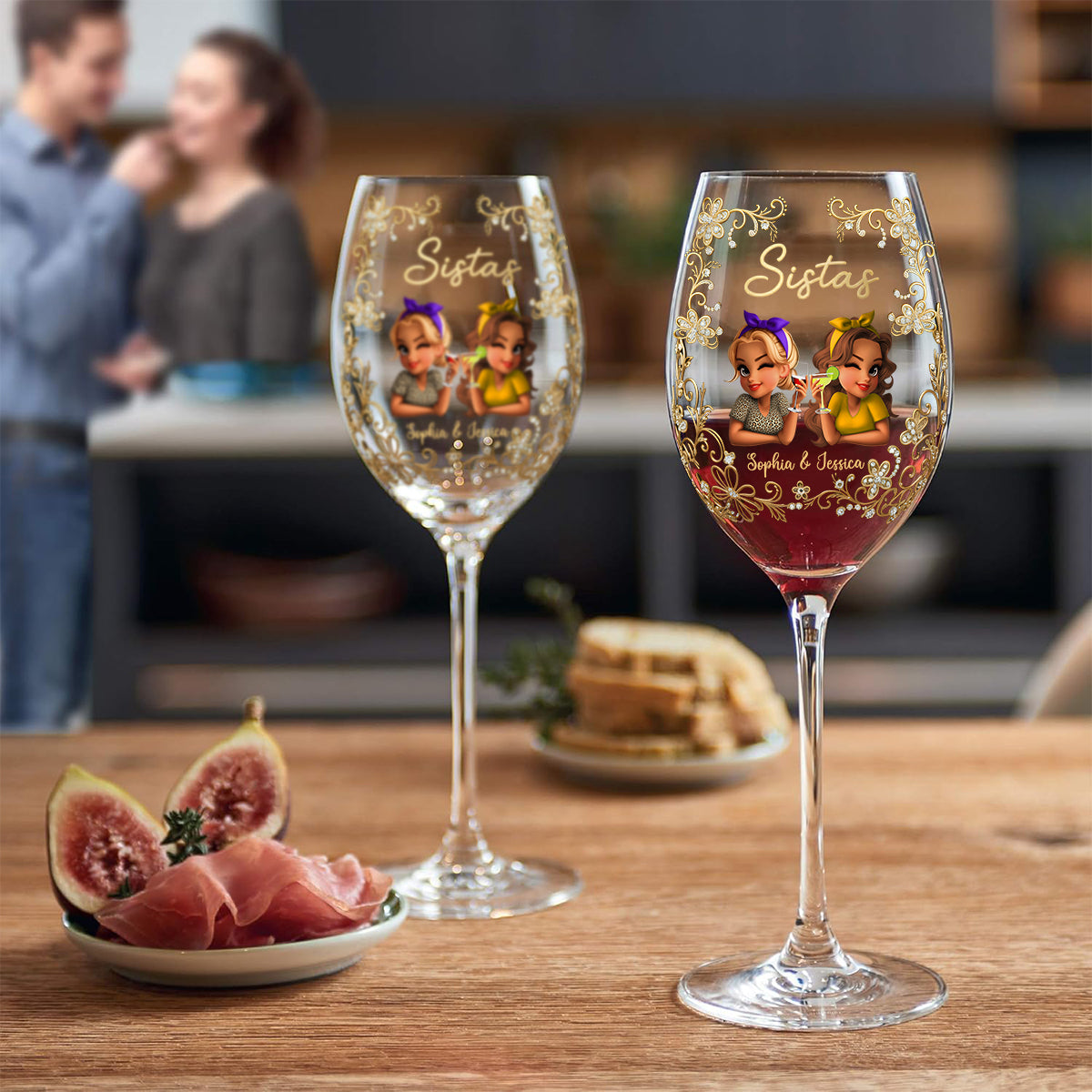 Sistas Forever - Personalized Sister Wine Glass With Long Stem