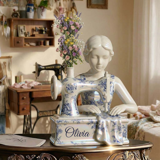 Toile De Jouy Vintage Sewing Lady - Personalized Sewing Custom Shape Acrylic Flower Vase