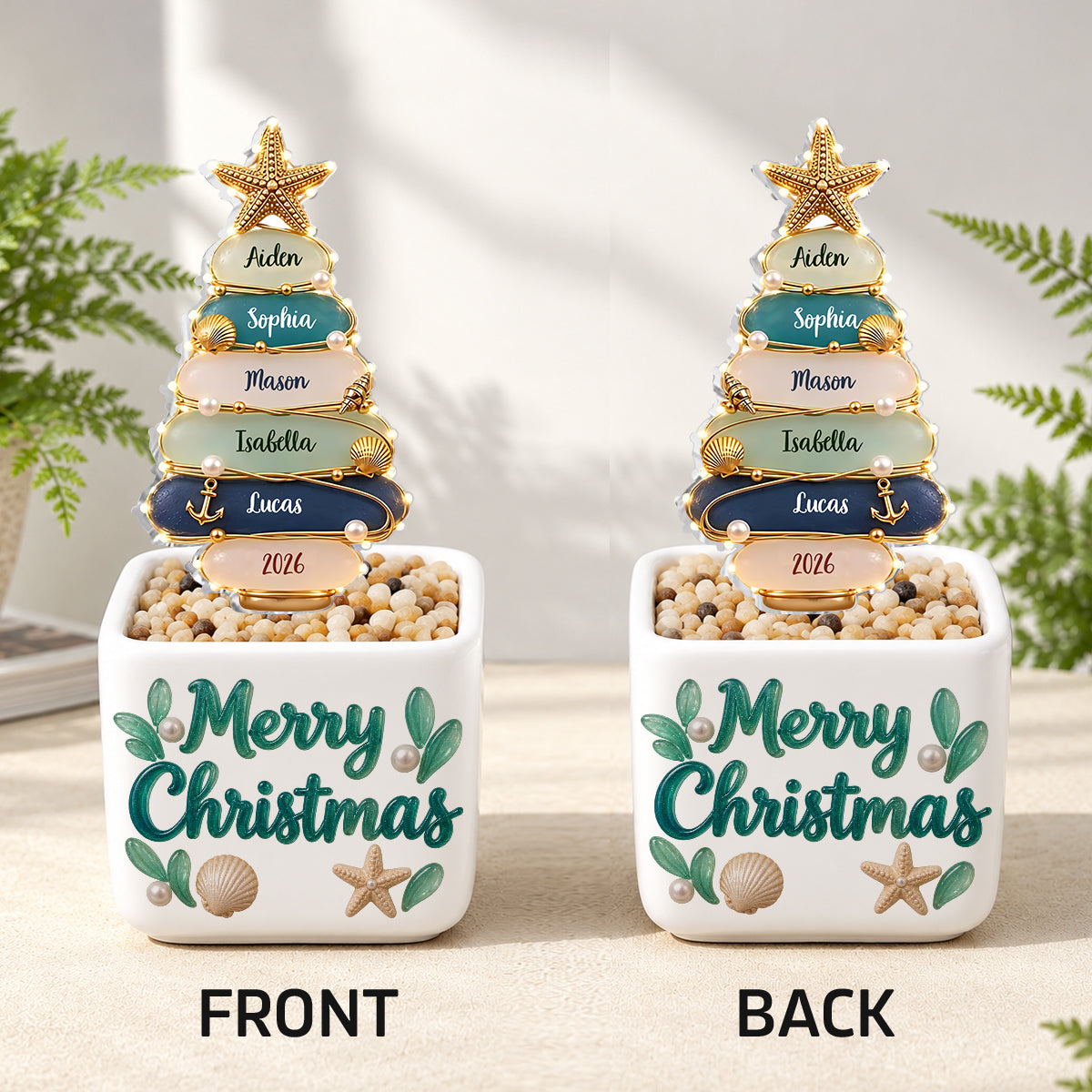 Merry Christmas - Personalized Family LED Light Ceramic Pot