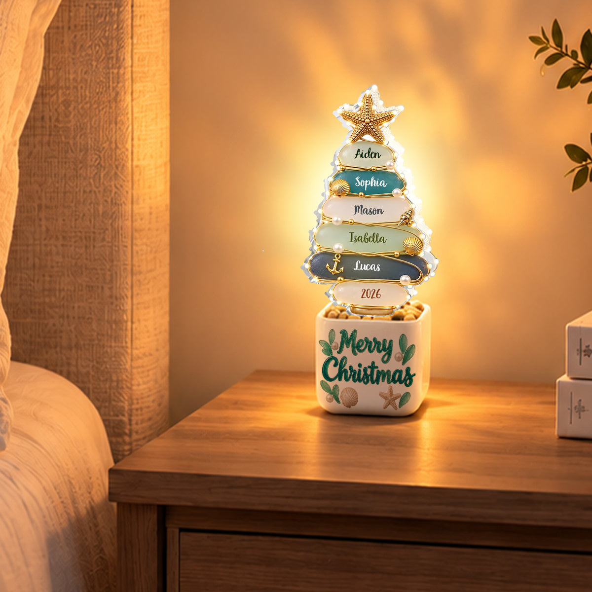 Merry Christmas - Personalized Family LED Light Ceramic Pot