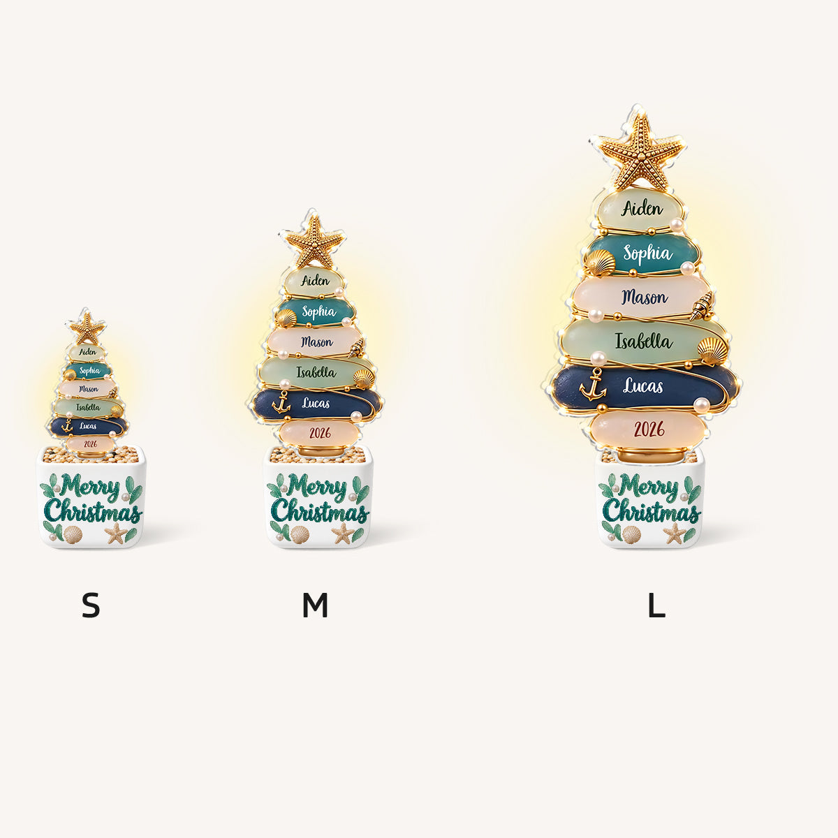 Merry Christmas - Personalized Family LED Light Ceramic Pot