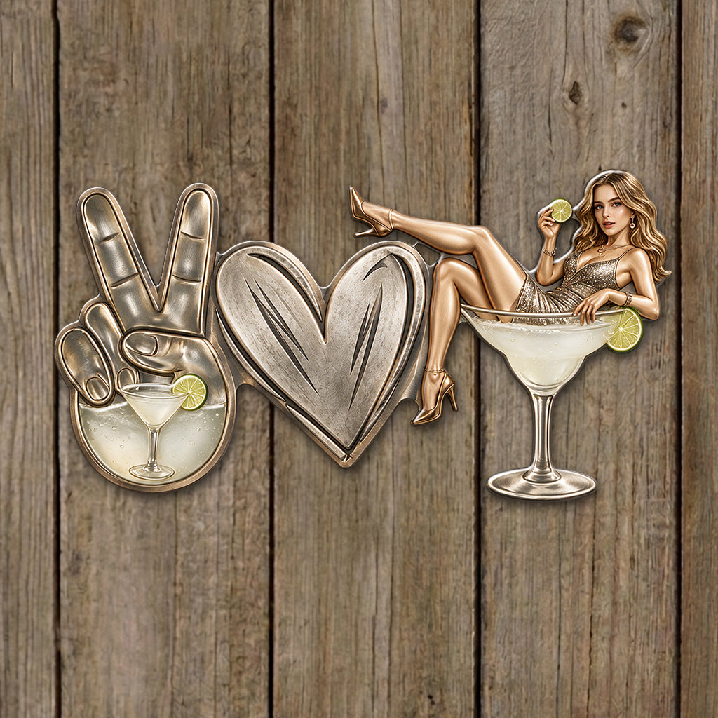 Peace Love Drink Retro - Personalized Cocktail 3D Printed Cut Metal Sign