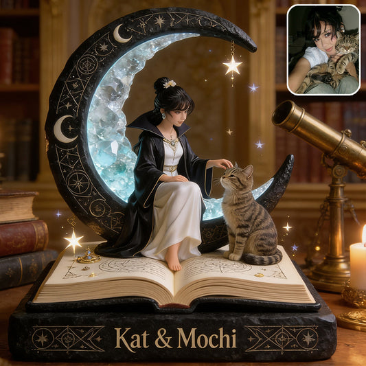 The Witch, Her Crystal, Her Cat, And Her Spell Book - Personalized Witch Custom Shaped Acrylic Plaque