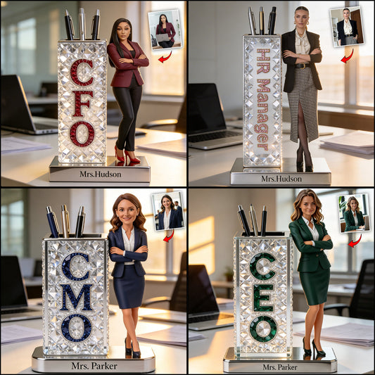 Your Title, Your Desk - Custom Executive Pen Holder Sculpture - Personalized Colleague Acrylic Pot