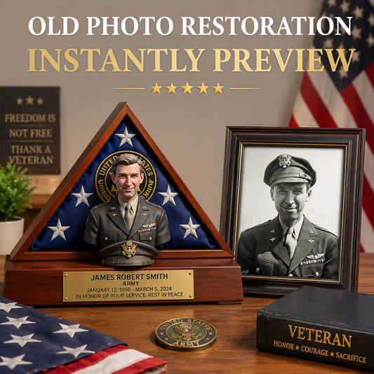 Old Photo Restroration, Memorial Veteran - Personalized Veteran Custom Shaped Wood Plaque