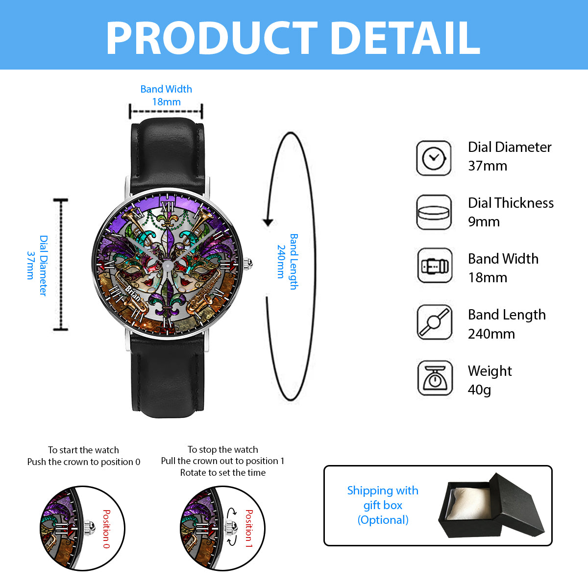 Mardi Gras Mask - Personalized Mardi Gras Hand Watch