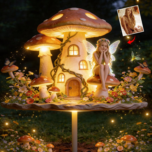 Mushroom Fairy House, Fairy Garden - Personalized Mushroom Garden Solar Light