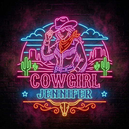 USB-Operated Neon Cowgirl Cowboy Sign - Personalized Cowgirl Neon LED Light Sign