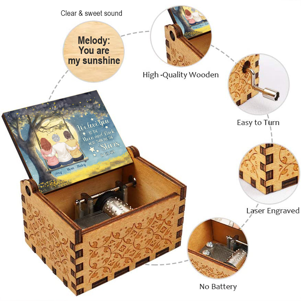 More Than All The Stars - Personalized Mother's Day Grandma Hand Crank Music Box