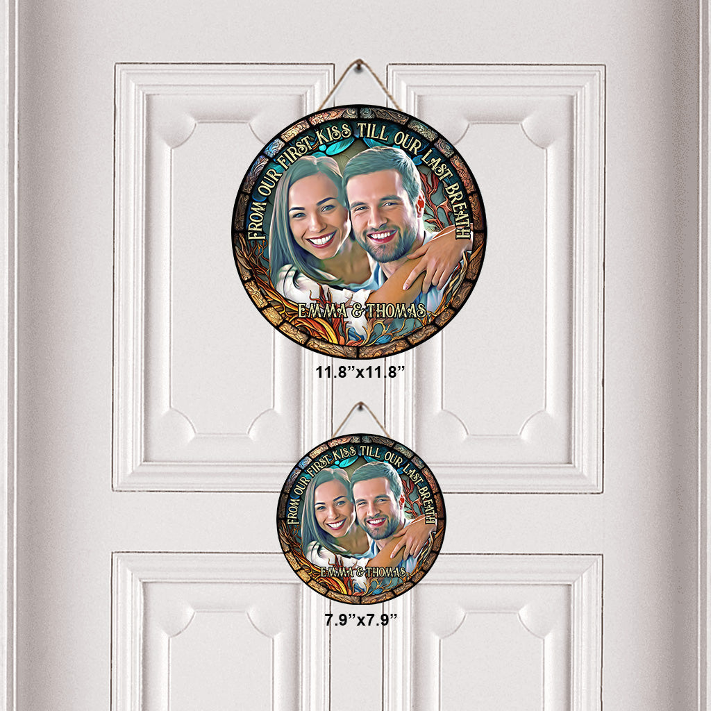 Photo Inserted Couple - Personalized Couple Round Wood Sign