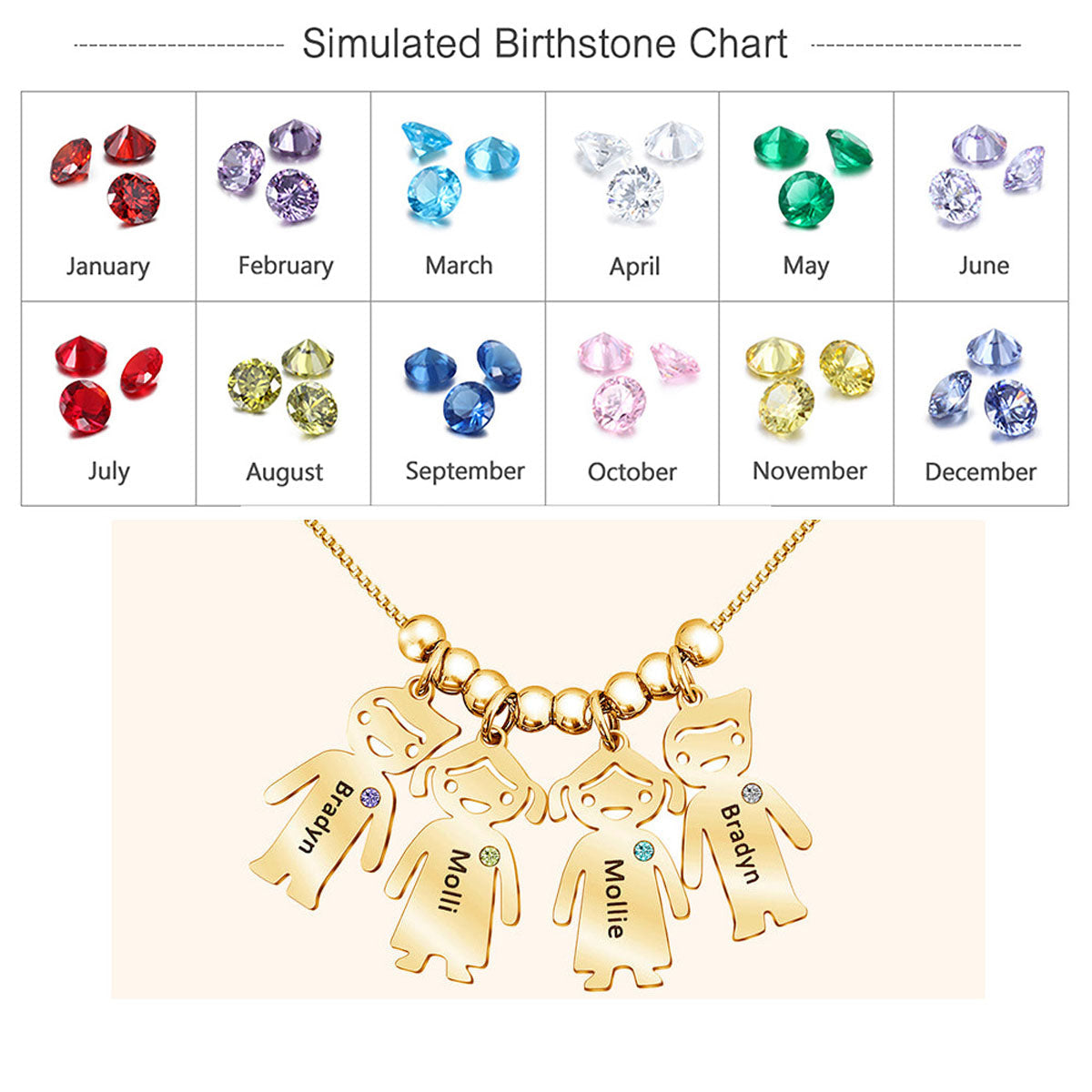 Necklace With Kids Charms Custom Birthstone - Personalized Mother Necklace With Kids Charms