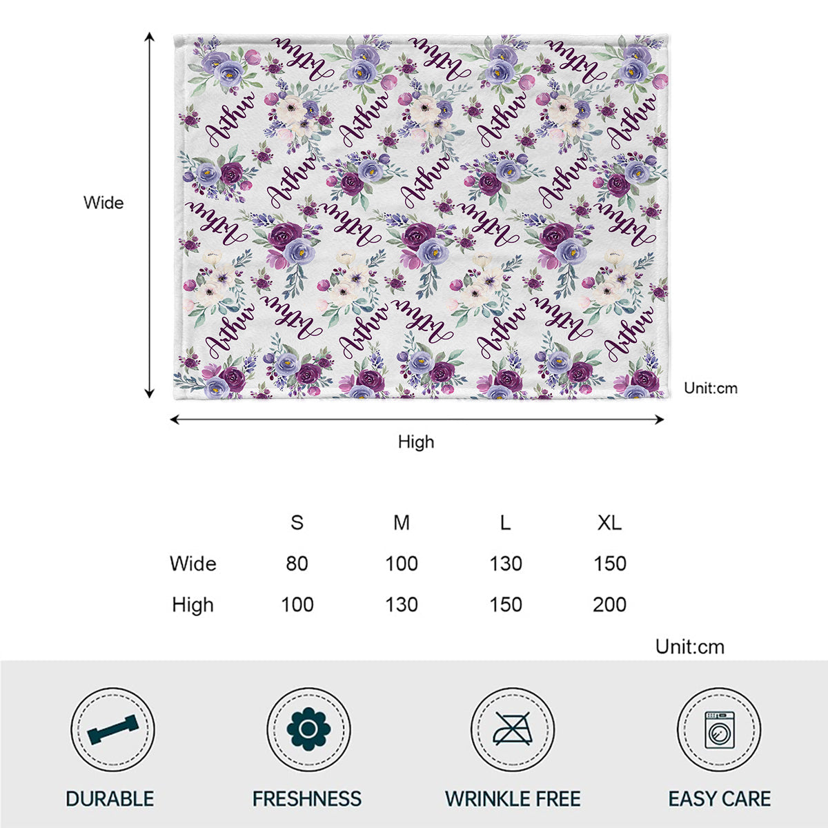 Custom Name Purple Flowers - Personalized grandson Blanket