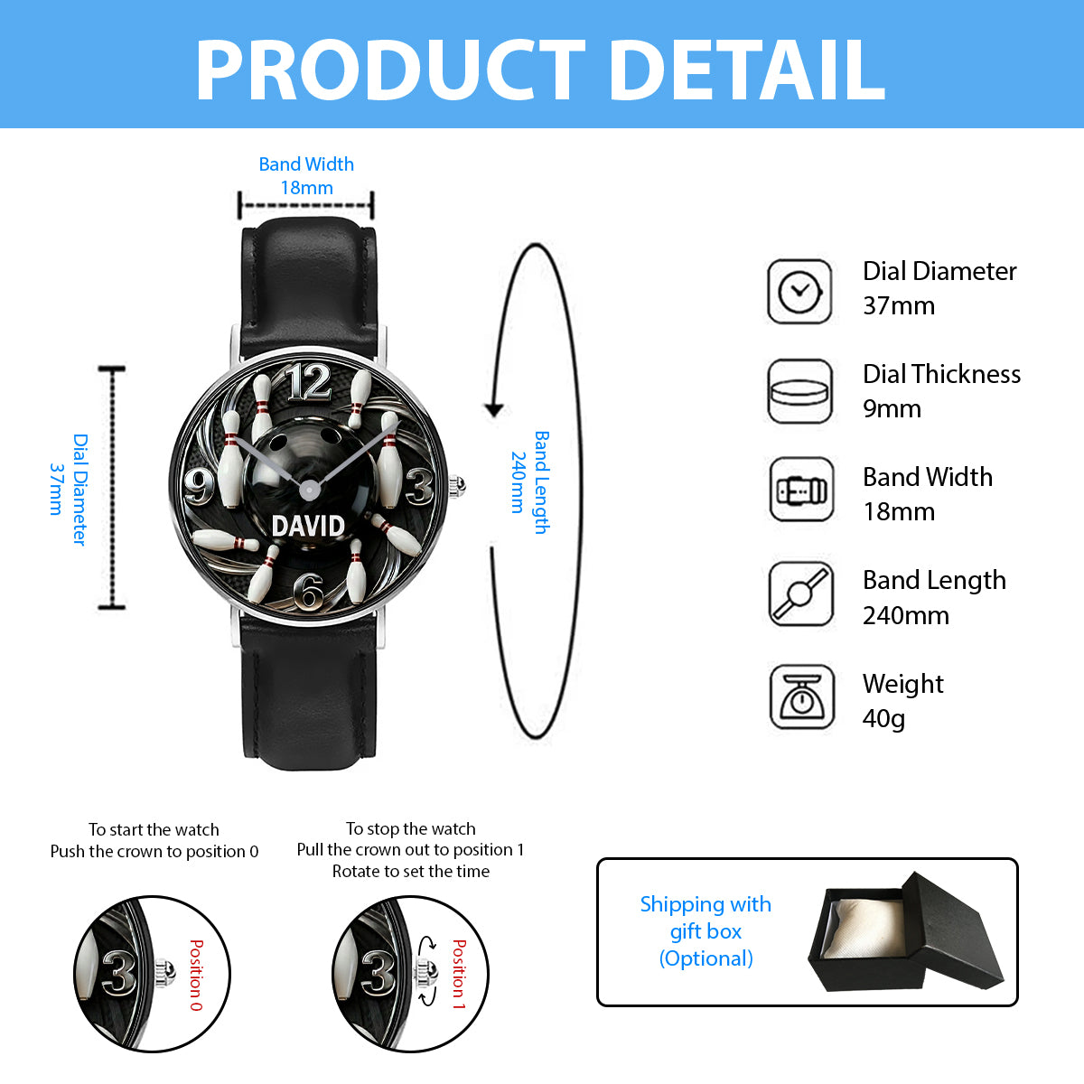 Bowling Ball - Personalized Bowling Hand Watch
